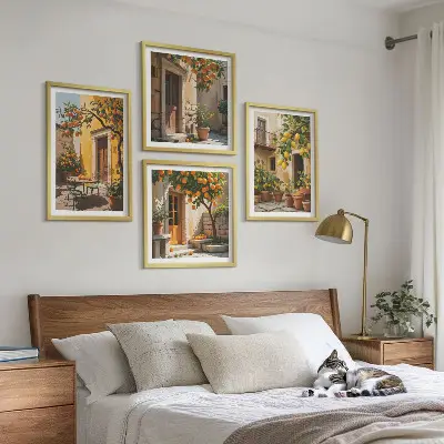 Dekorációs képszett nappaliba citrusfélék a napon mintával