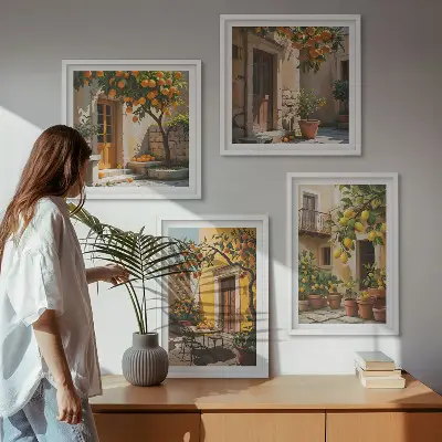 Dekorációs képszett nappaliba citrusfélék a napon mintával