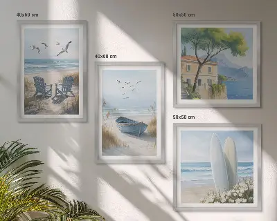 Keretezett poliptichon stranddeszkák szörfözés csónak és madarak mintával