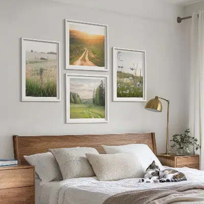 Keretezett poliptichon természetes táj mező és nap motívummal