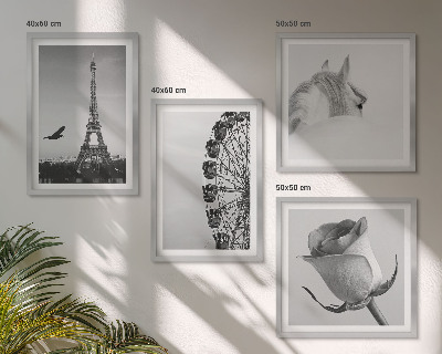 Dekorációs kép készlet nappaliba Rózsaszín Eiffel-torony Ló Óriáskerék B&W