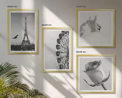 Dekorációs kép készlet nappaliba rózsaszín Eiffel-torony, ló és óriáskerék fekete-fehér mintával