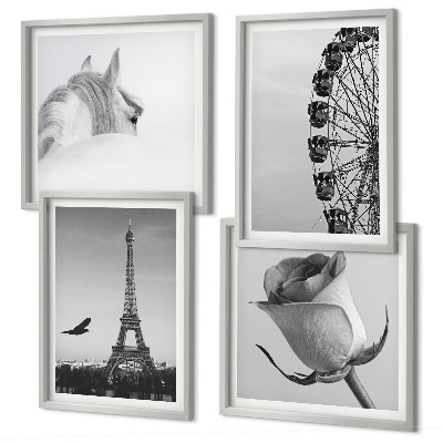 Dekorációs kép készlet nappaliba Rózsaszín Eiffel-torony Ló Óriáskerék B&W