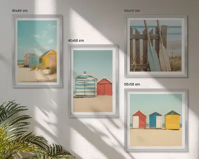 Dekorációs képkészlet nappaliba színes házak és strand témájú mintával