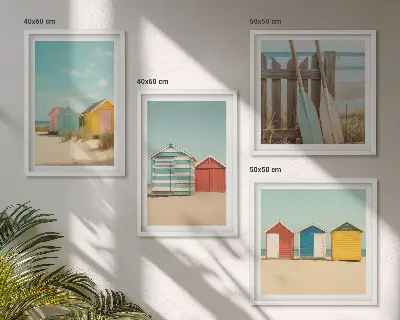 Dekorációs képkészlet nappaliba színes házak és strand témájú mintával