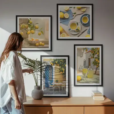 Dekorációs képkészlet nappaliba citromos limonádé kék ajtó mintával