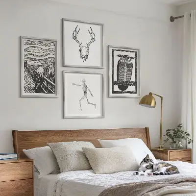 Keretezett poliptichon inspiráció, sikoly, koponya és bagoly mintával