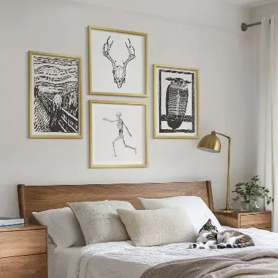 Keretezett poliptichon inspiráció, sikoly, koponya és bagoly mintával