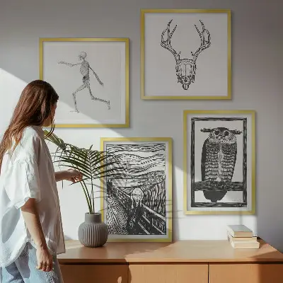 Keretezett poliptichon inspiráció, sikoly, koponya és bagoly mintával