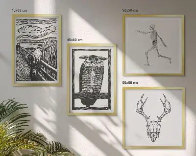 Keretezett poliptichon inspiráció, sikoly, koponya és bagoly mintával