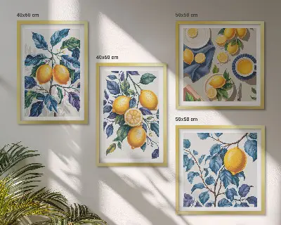 Keretezett poliptichon citromágak kék levelek mintával
