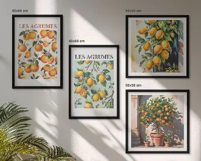 Keretezett poliptichon gyümölcsös citrusos mintákkal
