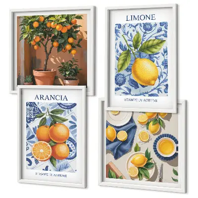 Citrusfélék illusztrációk keretezett poliptichon