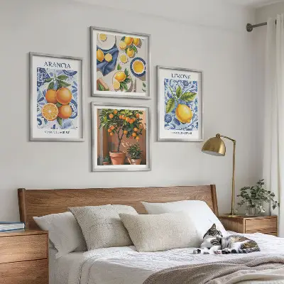 Citrusfélék illusztrációk keretezett poliptichon