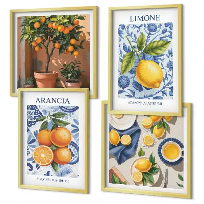 Citrusfélék illusztrációk keretezett poliptichon
