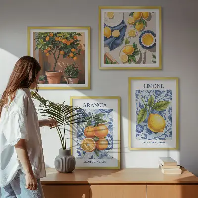 Citrusfélék illusztrációk keretezett poliptichon