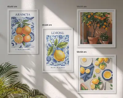 Citrusfélék illusztrációk keretezett poliptichon