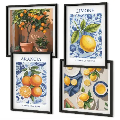 Citrusfélék illusztrációk keretezett poliptichon