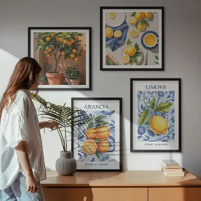 Citrusfélék illusztrációk keretezett poliptichon