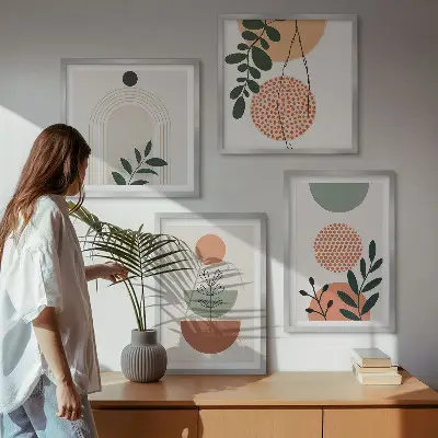 Dekorációs kép szett nappaliba modern növényi motívumokkal
