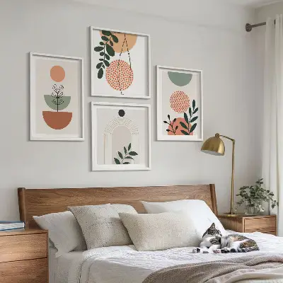 Dekorációs kép szett nappaliba modern növényi motívumokkal