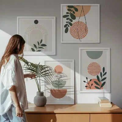 Dekorációs kép szett nappaliba modern növényi motívumokkal