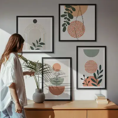 Dekorációs kép szett nappaliba modern növényi motívumokkal