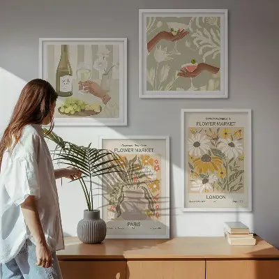 Virágminták európai városokból keretezett poliptichon