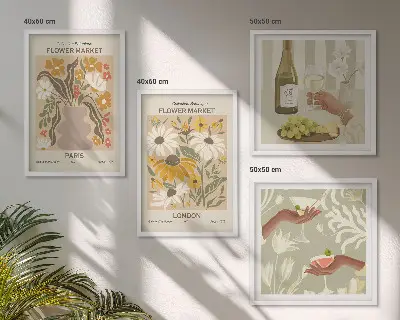 Virágminták európai városokból keretezett poliptichon