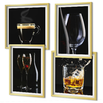 Dekorációs kép készlet nappaliba Whisky, bor, pezsgő, kávé, alkohol