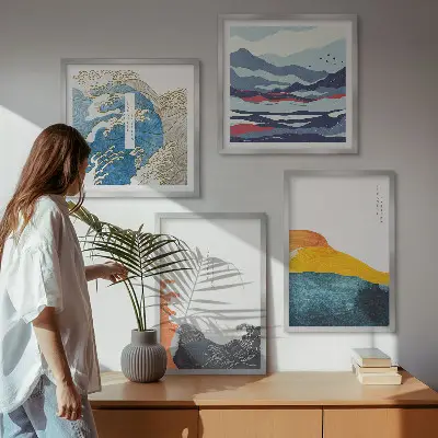 Dekorációs képkészlet nappaliba hullámok japán művészeti grafika stílusban