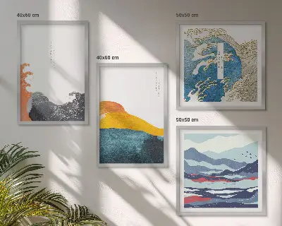 Dekorációs képkészlet nappaliba hullámok japán művészeti grafika stílusban
