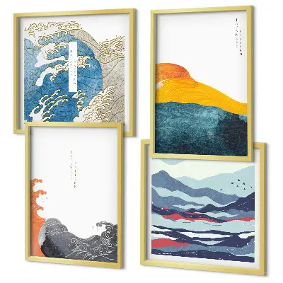 Dekorációs képkészlet nappaliba hullámok japán művészeti grafika stílusban