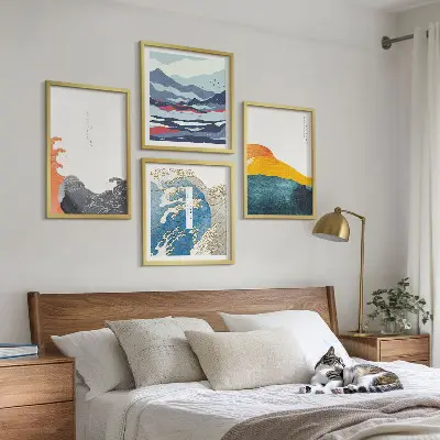 Dekorációs képkészlet nappaliba hullámok japán művészeti grafika stílusban