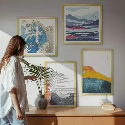 Dekorációs képkészlet nappaliba hullámok japán művészeti grafika stílusban