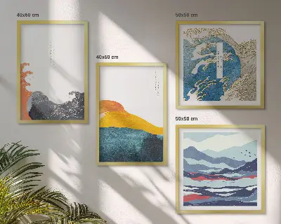 Dekorációs képkészlet nappaliba hullámok japán művészeti grafika stílusban