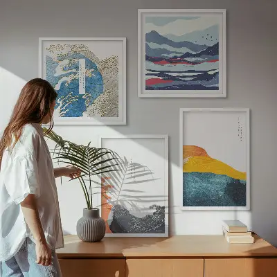 Dekorációs képkészlet nappaliba hullámok japán művészeti grafika stílusban