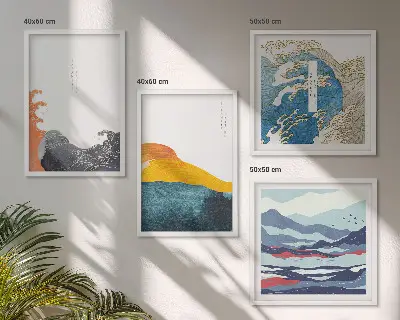 Dekorációs képkészlet nappaliba hullámok japán művészeti grafika stílusban