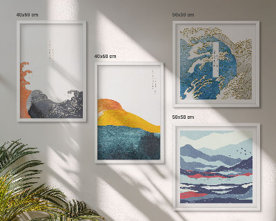 Dekorációs kép készlet nappaliba Hullámok japán művészeti grafika