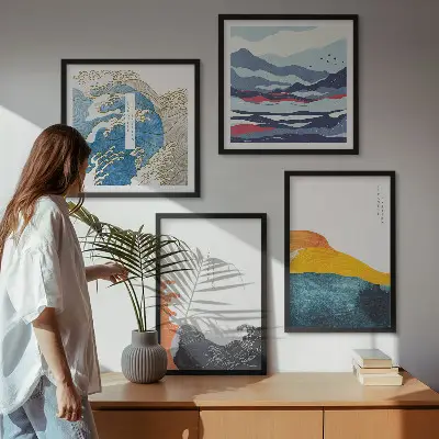 Dekorációs képkészlet nappaliba hullámok japán művészeti grafika stílusban