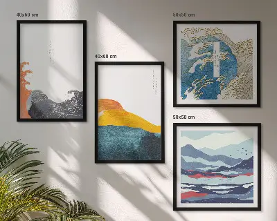 Dekorációs képkészlet nappaliba hullámok japán művészeti grafika stílusban