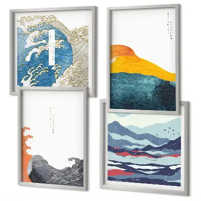 Dekorációs képkészlet nappaliba hullámok japán művészeti grafika stílusban