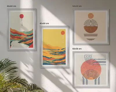 Keretezett poliptichon a japandi stílusú, folyók és hegyek mintázatával díszített, színes változat