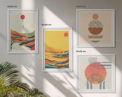 Keretezett poliptichon a japandi stílusú, folyók és hegyek mintázatával díszített, színes változat