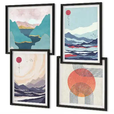 Japán hegyi tájak dekorációs kép szett nappaliba való dekoráció