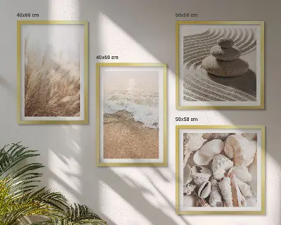 Keretezett poliptichon strand motívumok kagylókkal és hullámokkal