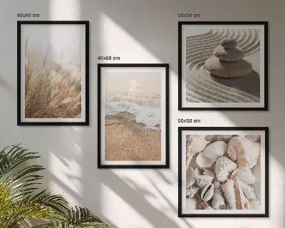Keretezett poliptichon strand motívumok kagylókkal és hullámokkal