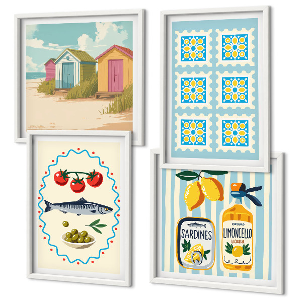 Keretezett poliptichon Mediterrán konyha illusztrációi