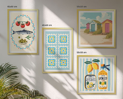 Keretezett poliptichon Mediterrán konyha illusztrációi