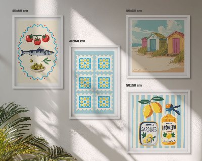 Keretezett poliptichon Mediterrán konyha illusztrációi